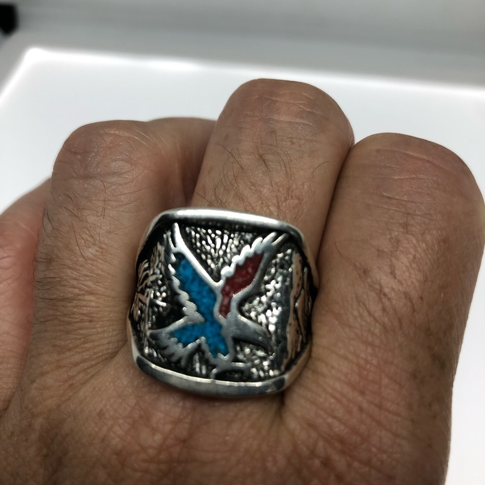 Vintage Turquoise Inlay eagle ring